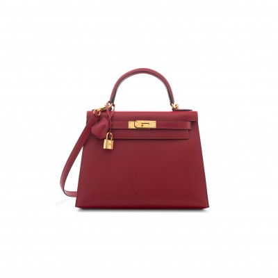 HERMÈS A ROUGE GARANCE EPSOM LEATHER SELLIER KELLY 28 WITH GOLD HARDWARE (28*22*10cm) 